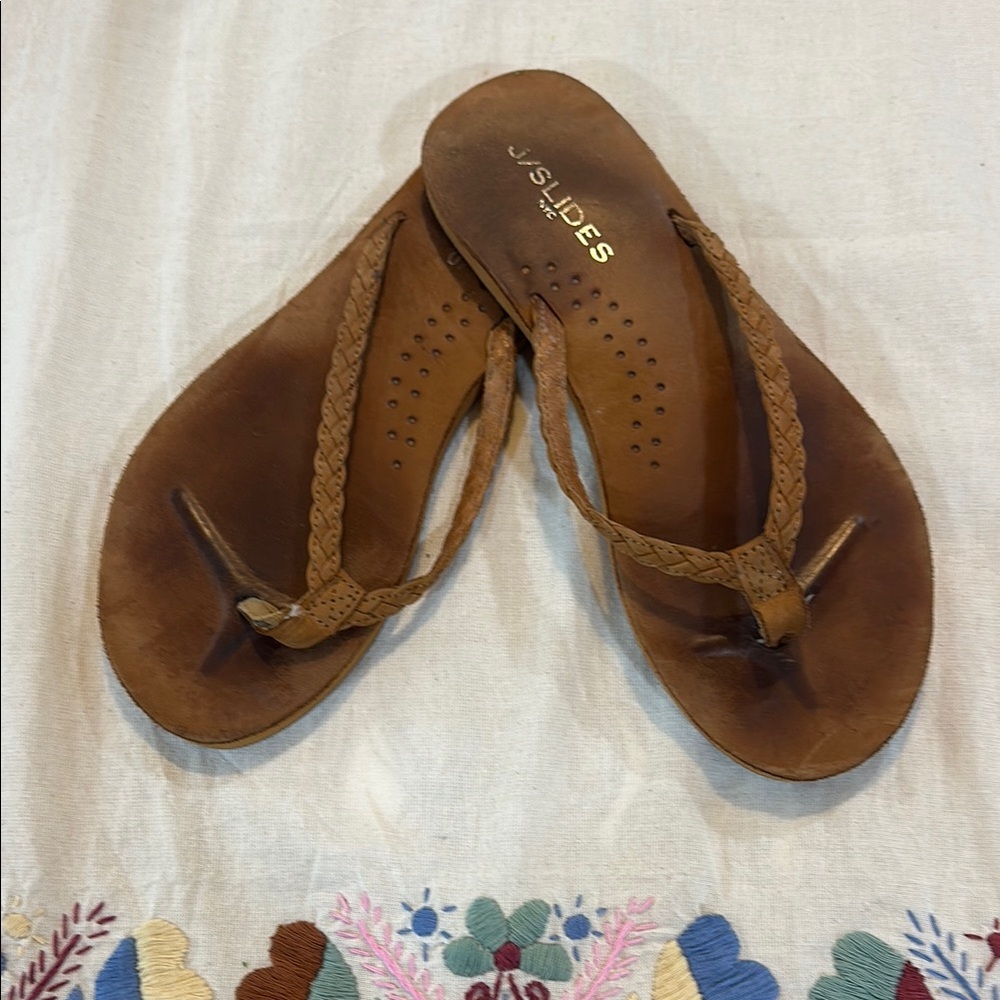 J/SLIDES Tan Braided Sandals Casual Comfort